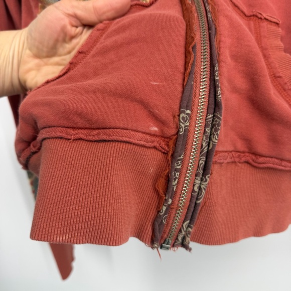 Miss Me Y2K Hoodie Size rust coral orange full zip M embroidered floral glitter - Picture 3 of 7